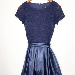 JS Collections Navy Lace Full Length Ball Gown